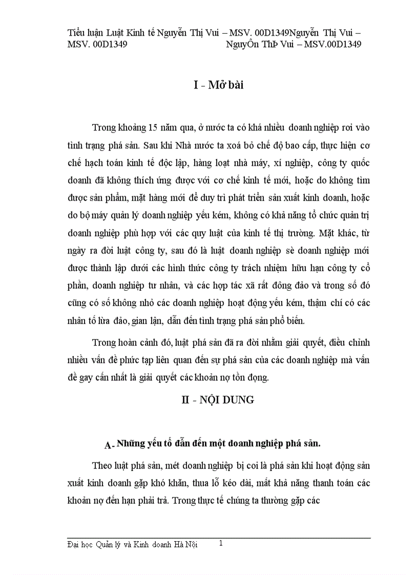 image for page Tiểu luận Những yếu tố đẫn đến một doanh nghiệp phá sản.