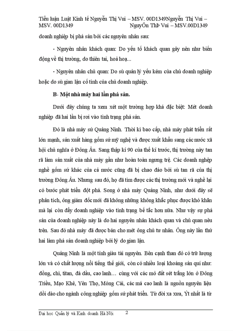 image for page Tiểu luận Những yếu tố đẫn đến một doanh nghiệp phá sản.