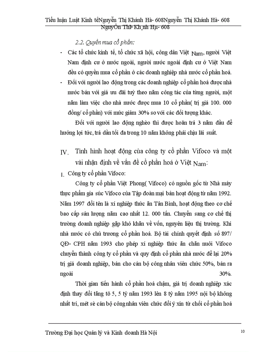 image for page Vấn dề cổ phần hoá doanh nghiệp nhà nước và kết quả hoạt động của công ty Vifoco