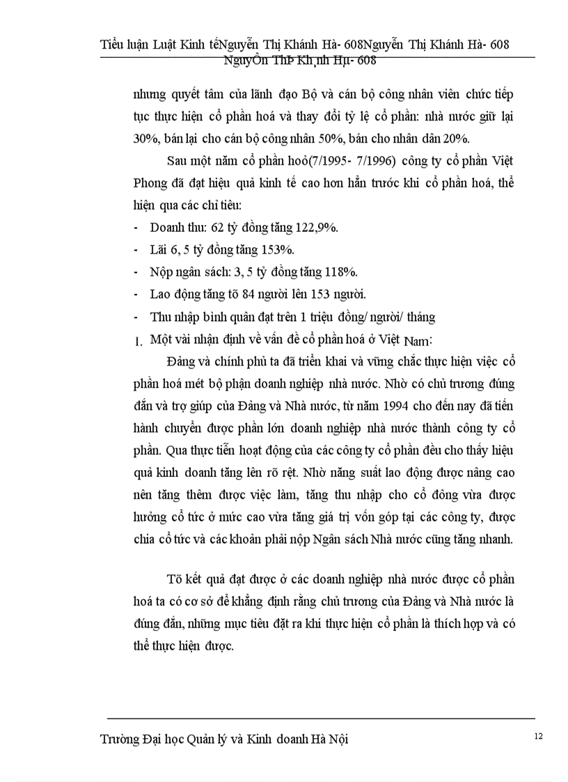 image for page Vấn dề cổ phần hoá doanh nghiệp nhà nước và kết quả hoạt động của công ty Vifoco