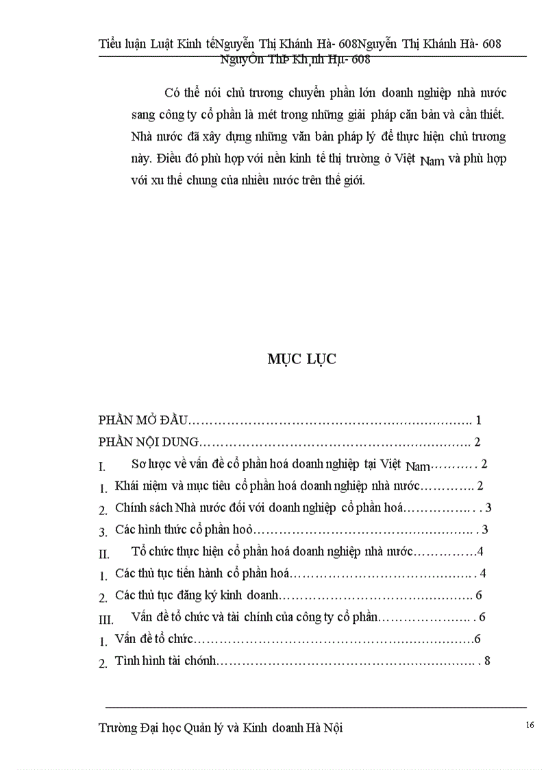 image for page Vấn dề cổ phần hoá doanh nghiệp nhà nước và kết quả hoạt động của công ty Vifoco