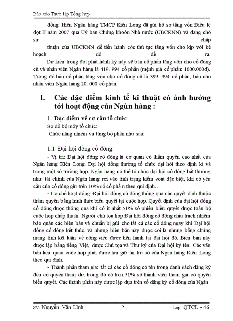 Báo cáo Thực tập Tổng hợp tại Kienlong Bank