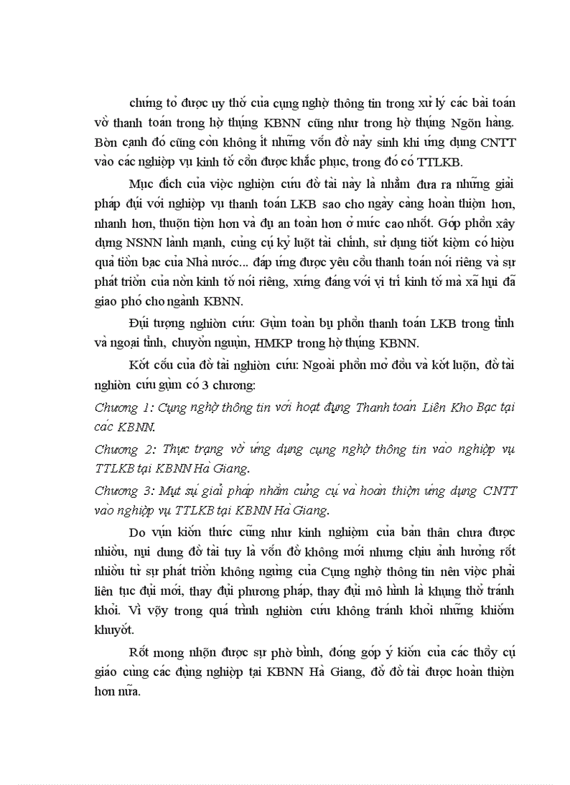 image for page Một số giải pháp nhằm củng cố và hoàn thiện ứng dụng CNTT vào nghiệp vụ TTLKB tại KBNN Hà Giang.