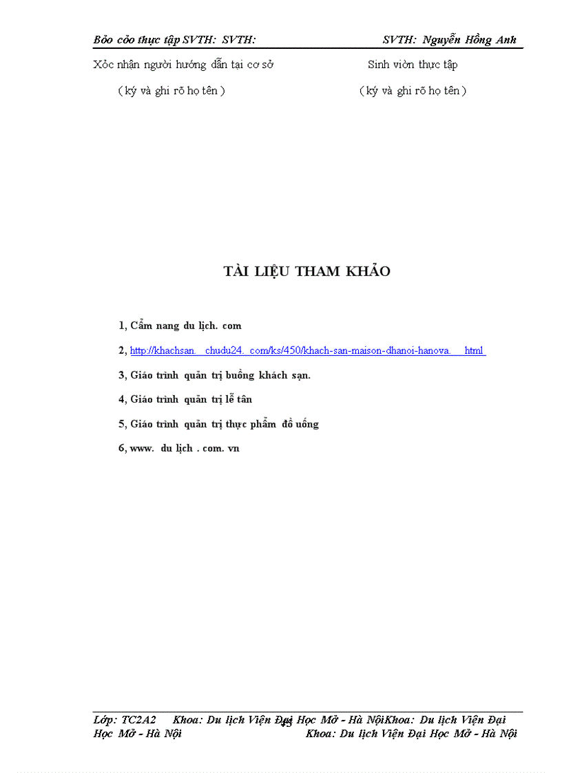 image for page Báo cáo thực tập tại Maison d'Hanova Hà Nội