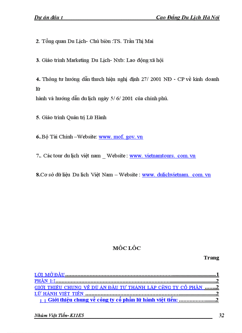 image for page Giới thiệu chung về dự án đầu tư thành lập Công Ty Cổ Phần Lữ Hành Việt Tiến.