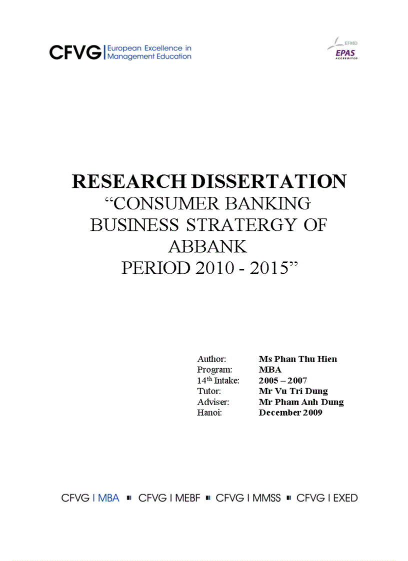 Research dissertation “consumer banking business stratergy of abbank period 2010 - 2015”