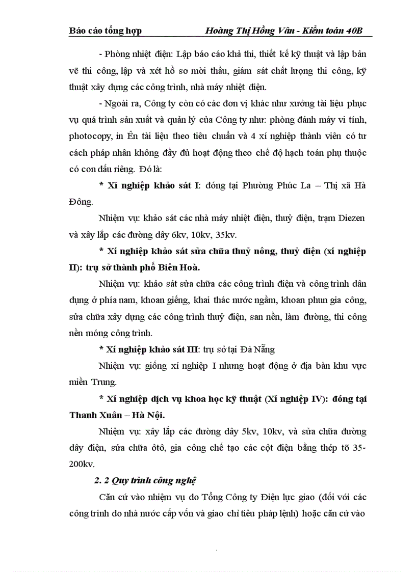 image for page Báo cáo tổng hợp về Công ty tư vấn xây dựng điện I