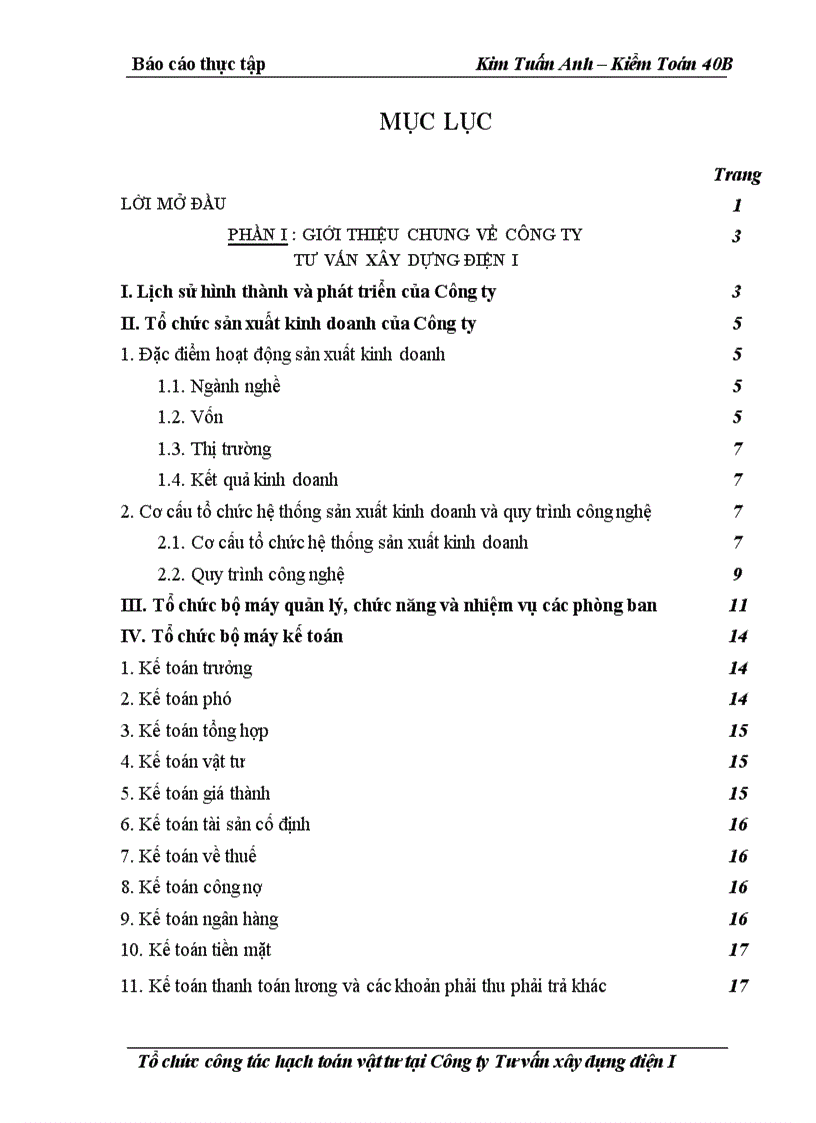 image for page Báo cáo tổng hợp về Công ty tư vấn xây dựng điện I