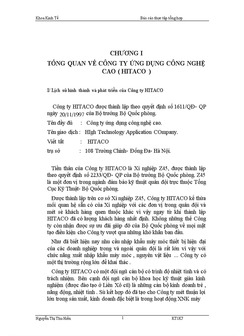 image for page Đánh giá tình hình tổ chức hạch toán kế toán tại Công ty HITACO