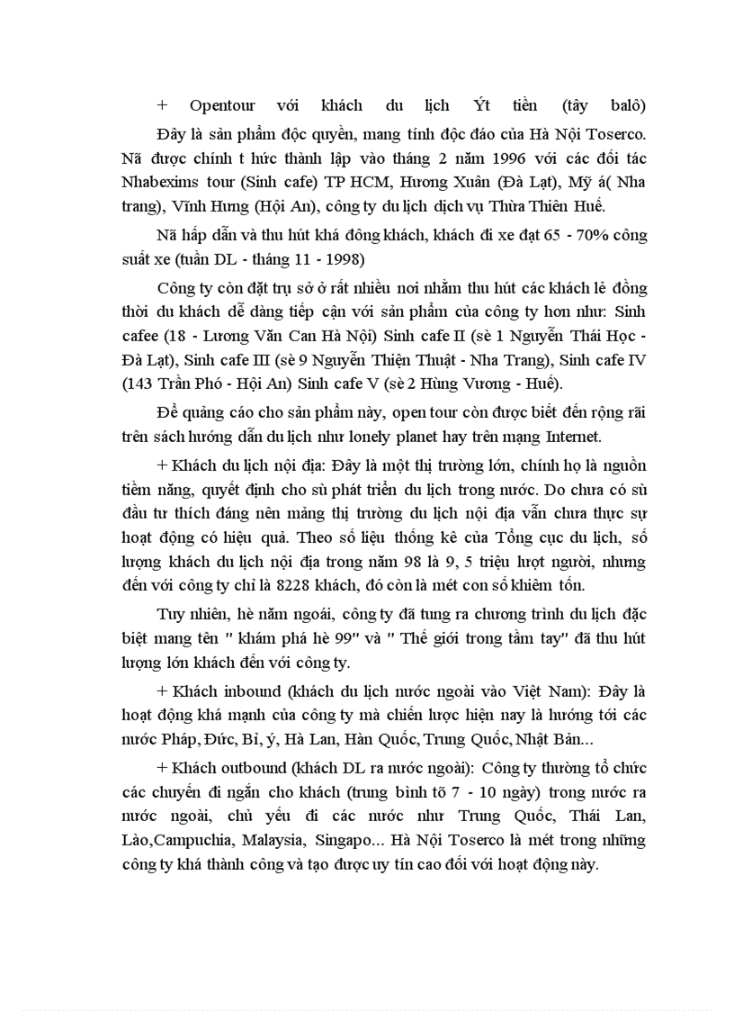 image for page Báo cáo tổng hợp Công ty du lịch dịch vụ Hà Nội – Toserco