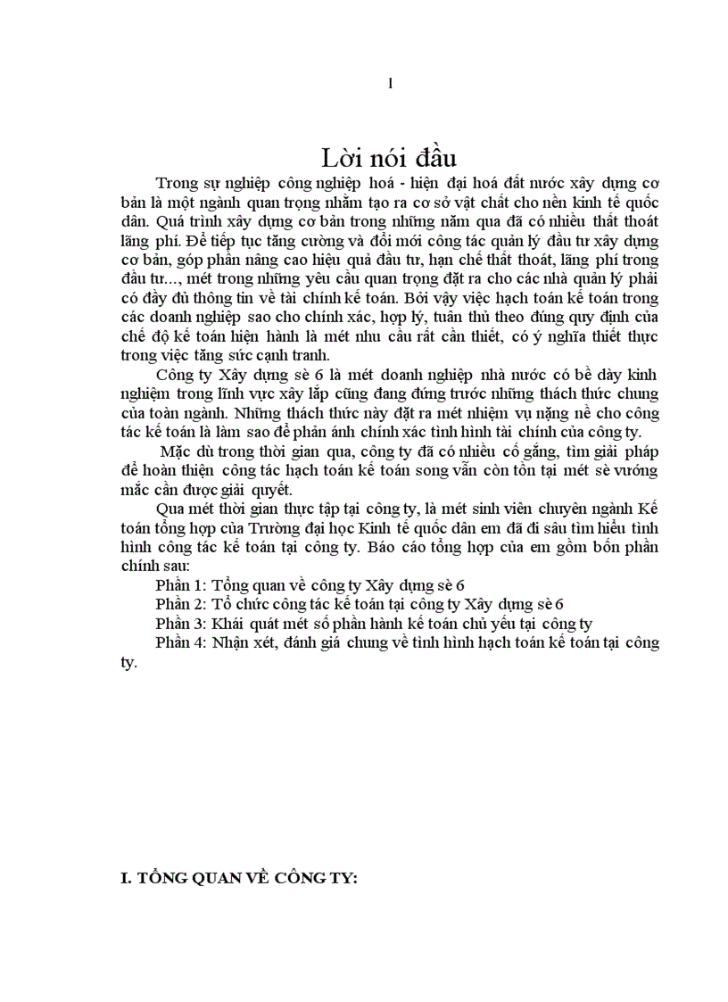 Khái quát một số phần hành kế toán chủ yếu tại công ty Xây dựng số 6