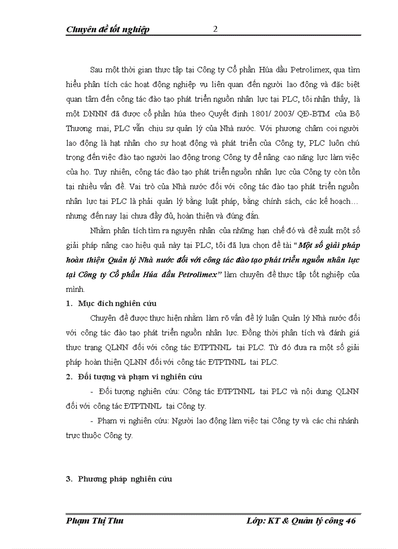 Một số giải pháp hoàn thiện Quản lý Nhà nước đối với công tác đào tạo phát triển nguồn nhân lực tại Công ty Cổ phần Hóa dầu Petrolimex
