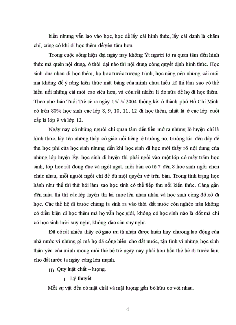 image for page Đề tài tiểu luận: Dùng cặp phạm trù nội dung – hình thức và quy luật chất – lượng để phân tích tình trạng dạy thêm và học thêm ở nước ta hiện nay