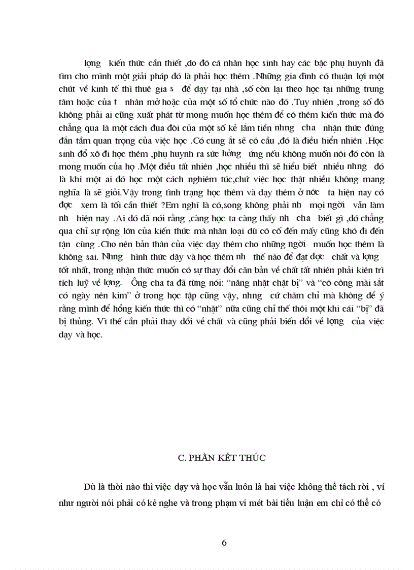 image for page Đề tài tiểu luận: Dùng cặp phạm trù nội dung – hình thức và quy luật chất – lượng để phân tích tình trạng dạy thêm và học thêm ở nước ta hiện nay