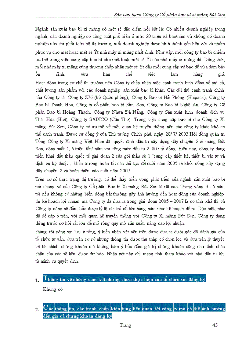 image for page Bản cáo bạch ng ty Cổ phần bao bì xi măng Bút Sơn