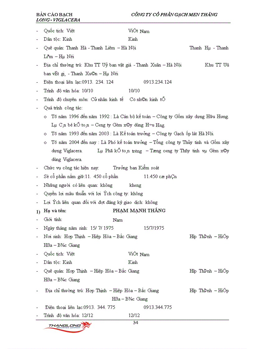 image for page Bản cáo bạch Công ty cổ phần gạch men thăng long viglacera