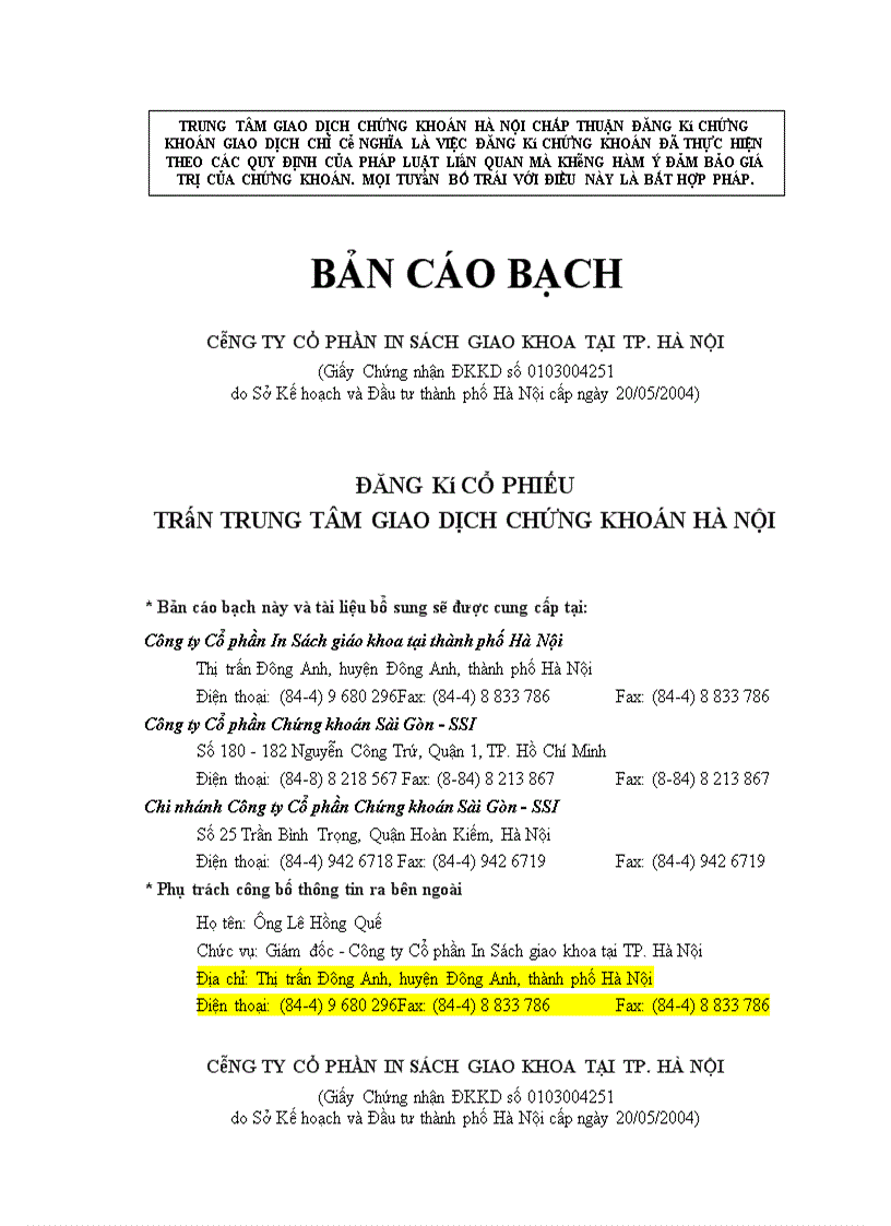 Bản cáo bạch công ty cổ phần in sách giao khoa tại tp Hà nội