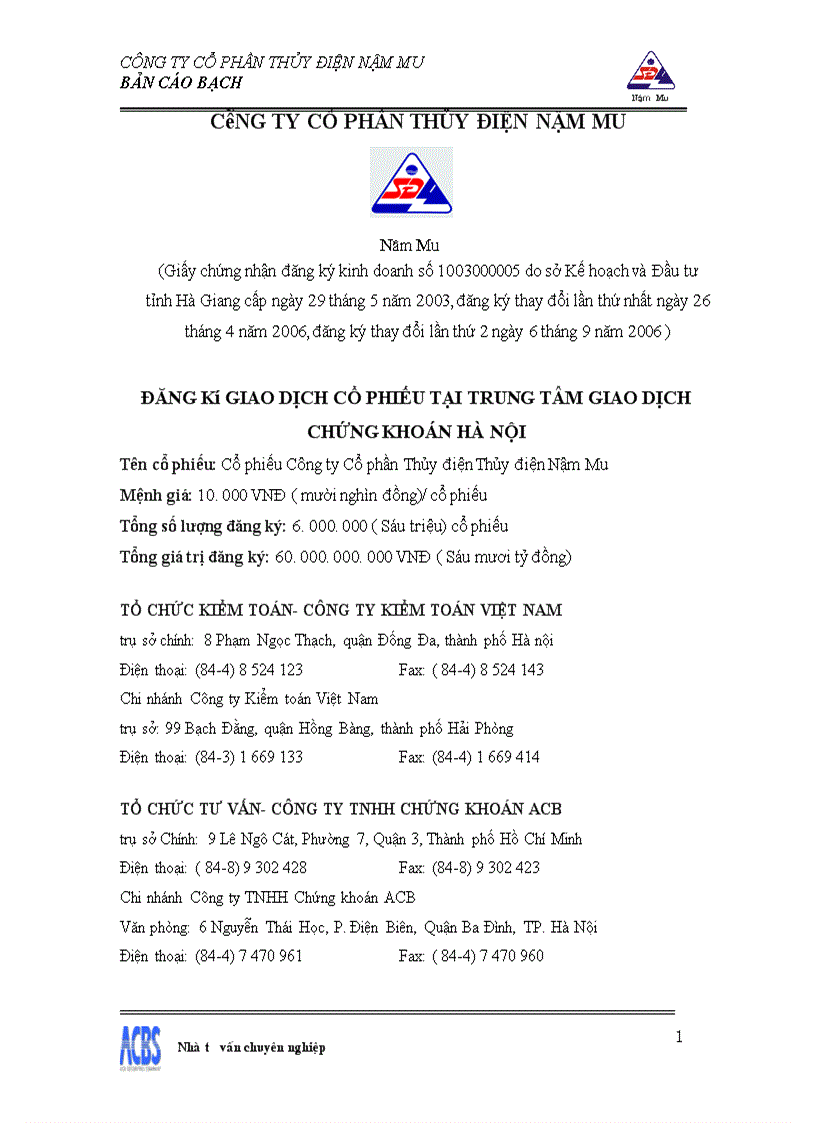 image for page Bản cáo bạch công ty Cổ phần thủy điện Nậm Mu