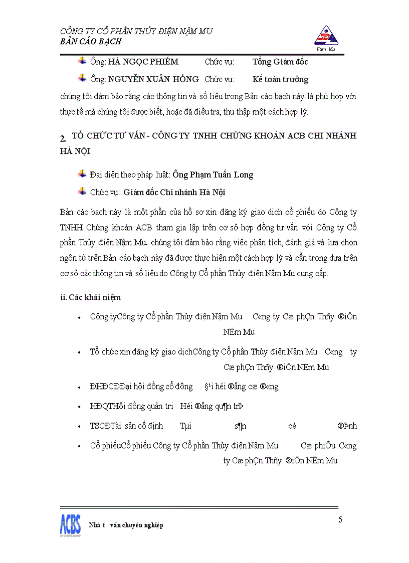 image for page Bản cáo bạch công ty Cổ phần thủy điện Nậm Mu