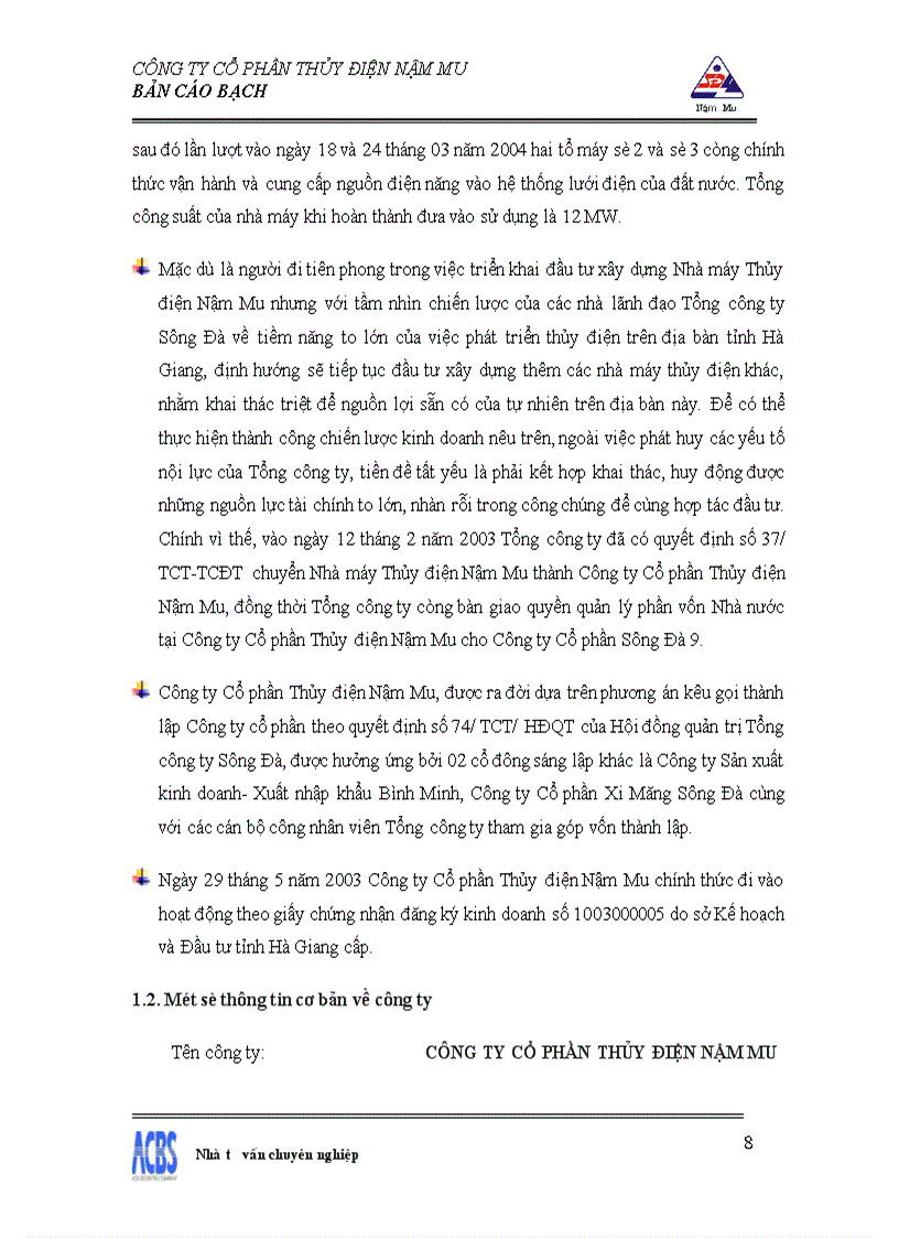 image for page Bản cáo bạch công ty Cổ phần thủy điện Nậm Mu