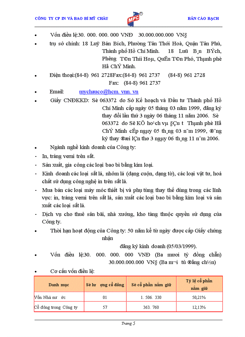 image for page Bản cáo bạch Công ty cổ phần In và Bao bì Mỹ Châu