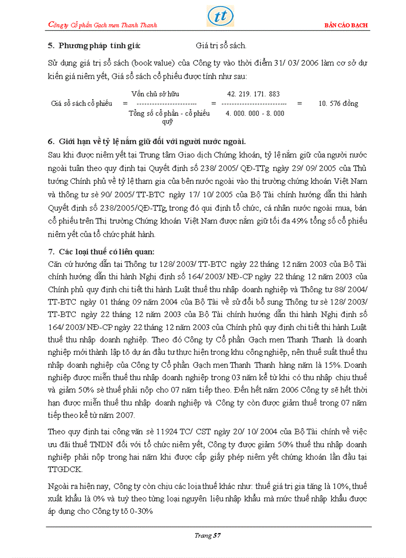 image for page Bản cáo bạch công ty Cổ phần Gạch men Thanh Thanh