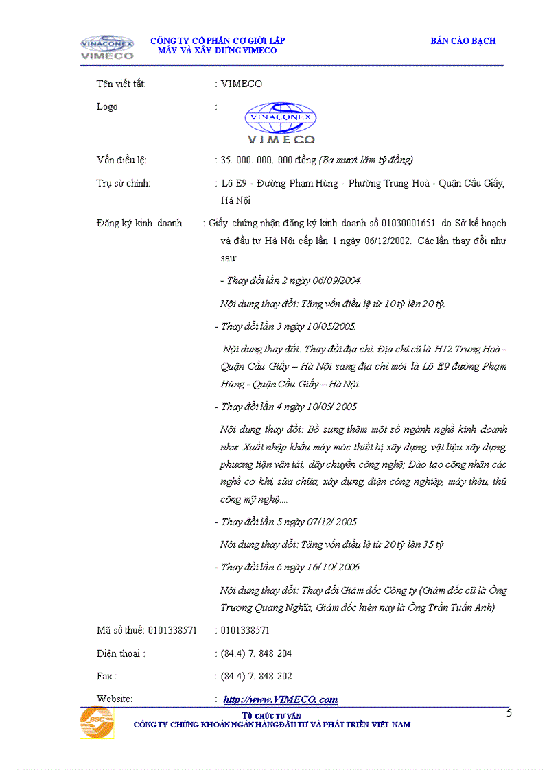 image for page Bản cáo bạch Công ty cổ phần Cơ giới Lắp máy và Xây dựng