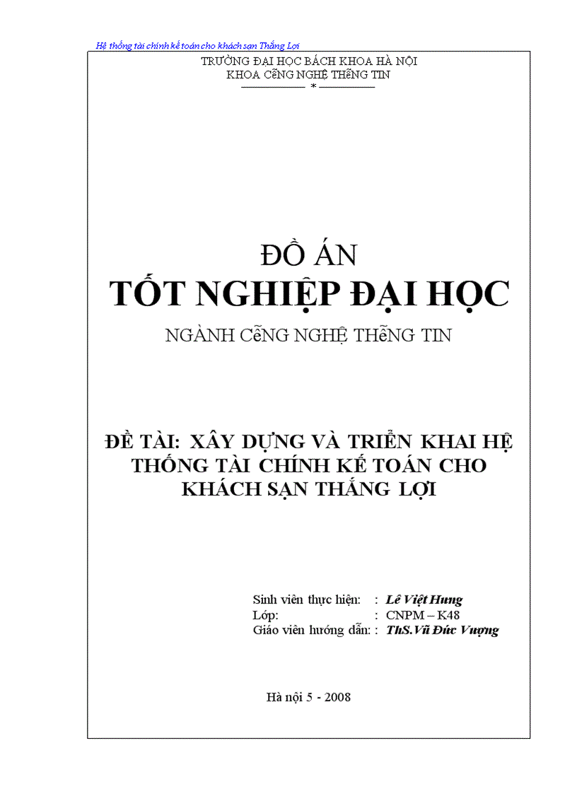 Xây dựng và triển khai hệ thống tài chính kế toán cho khách sạn THẮNG LỢI