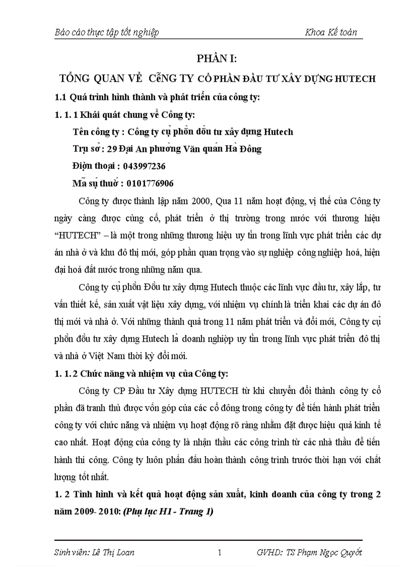 Bao Cao Thực Tập Tốt Nghiệp Khoa Kế Toan Thực Trạng Tổ Chức Cong Tac Kế Toan Tại Cong Ty Cổ Phần đầu Tư Xay Dựng Hutech