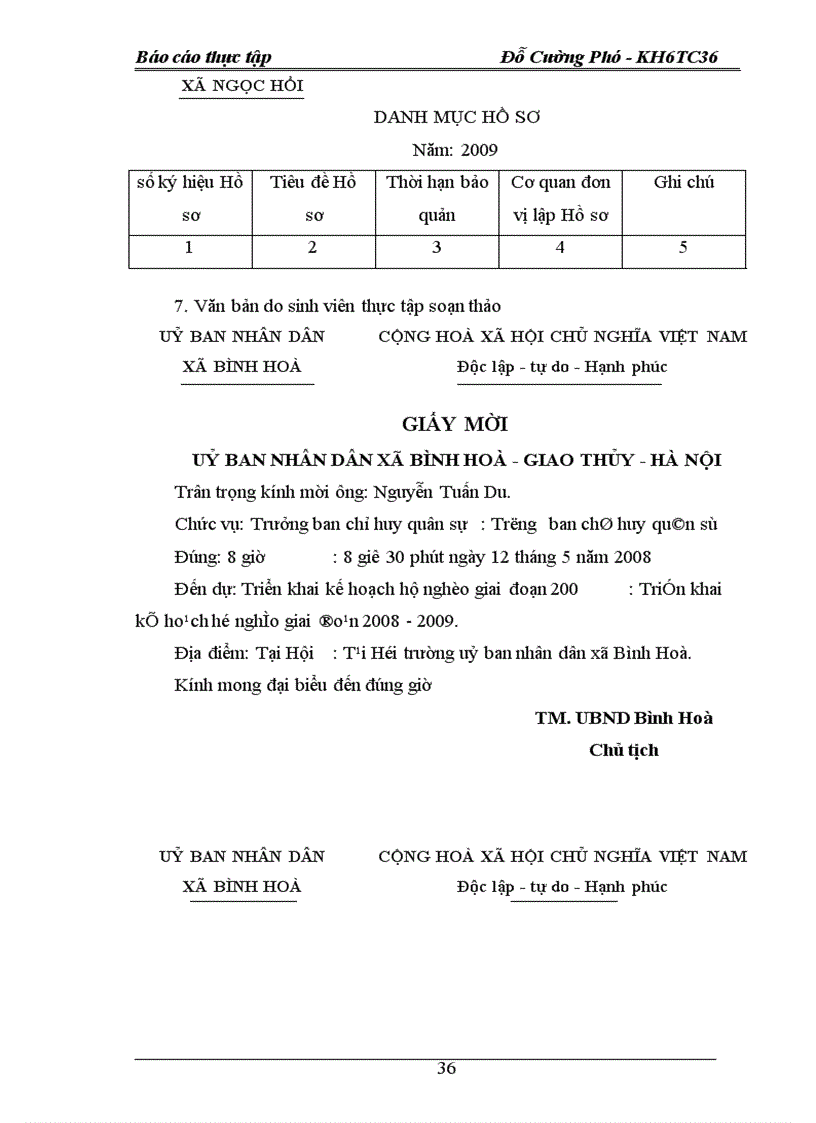 image for page Quá trình khảo sát, thực hiện công tác, văn thư, lưu trữ và quản trị văn phòng tại uỷ ban nhân dân xã Bình Hoà.