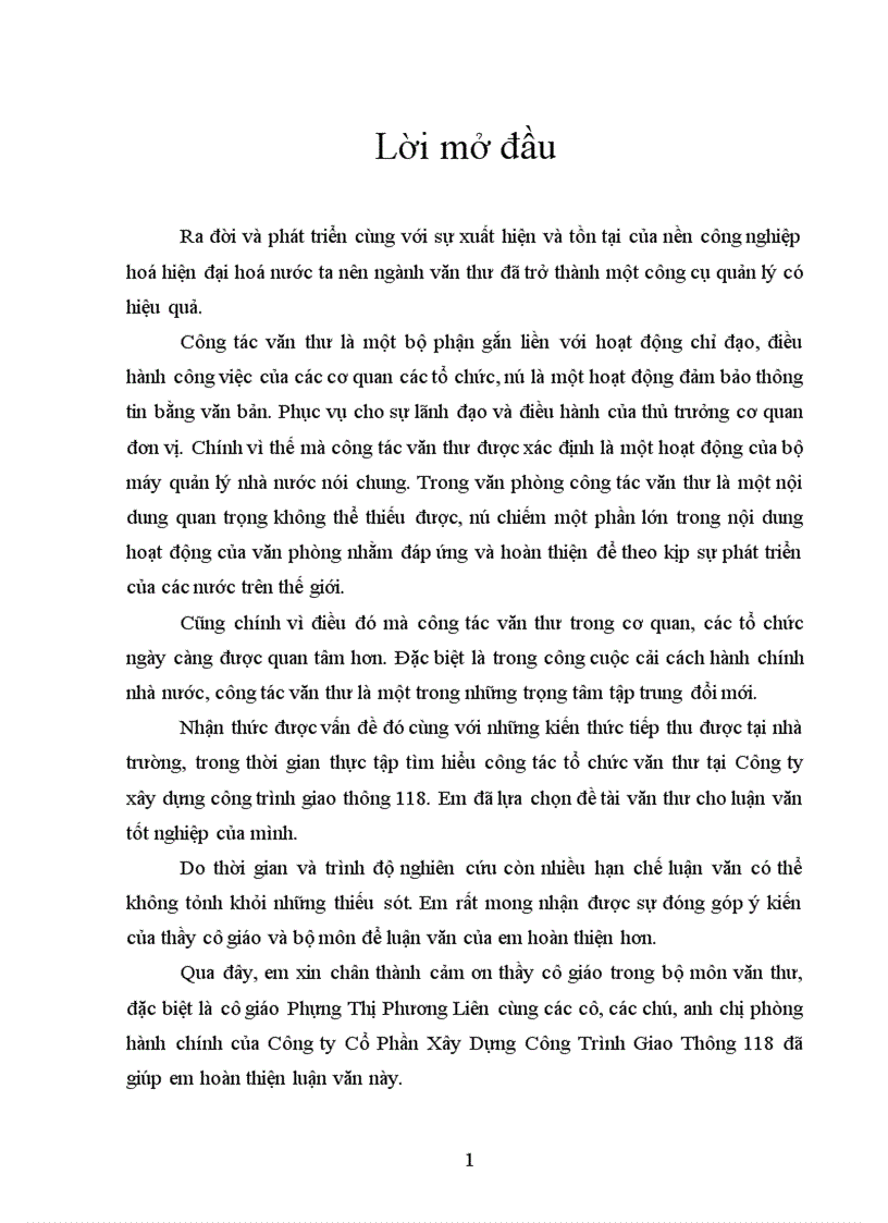 image for page Công tác tổ chức văn thư tại Công ty xây dựng công trình giao thông 118