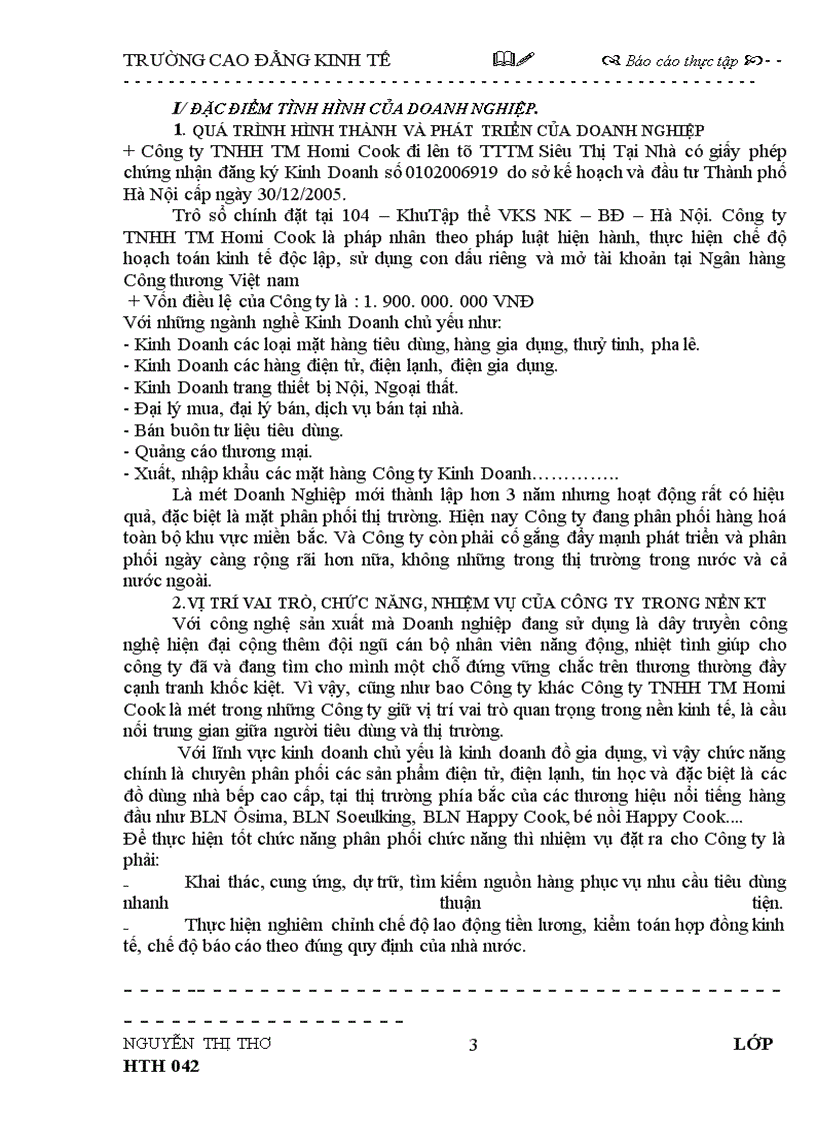 image for page Báo cáo thực tập tại Công ty TNHH TM Homi Cook