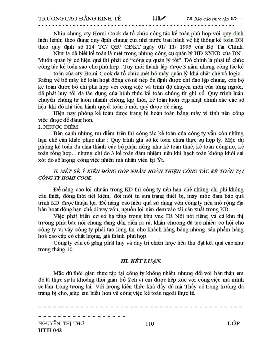 image for page Báo cáo thực tập tại Công ty TNHH TM Homi Cook