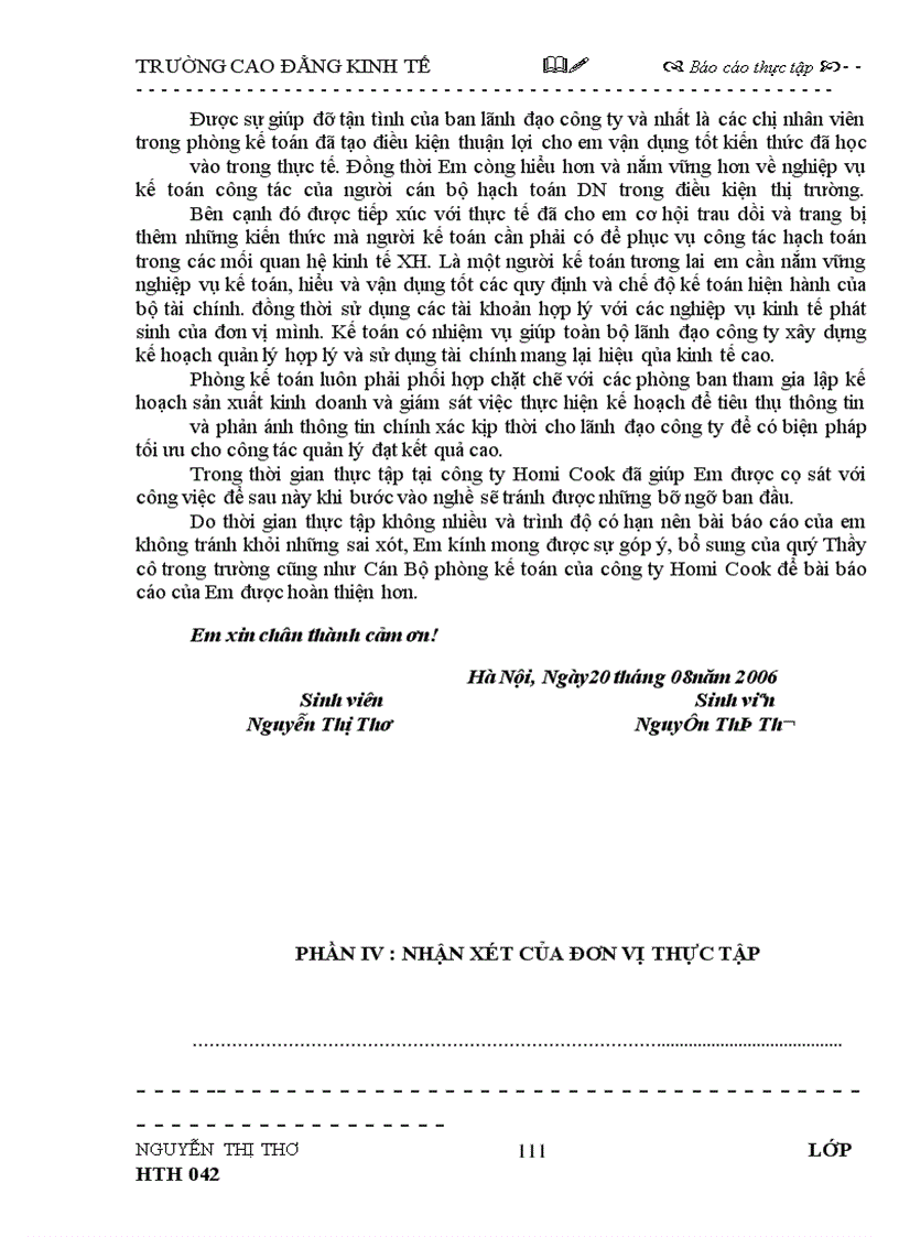 image for page Báo cáo thực tập tại Công ty TNHH TM Homi Cook