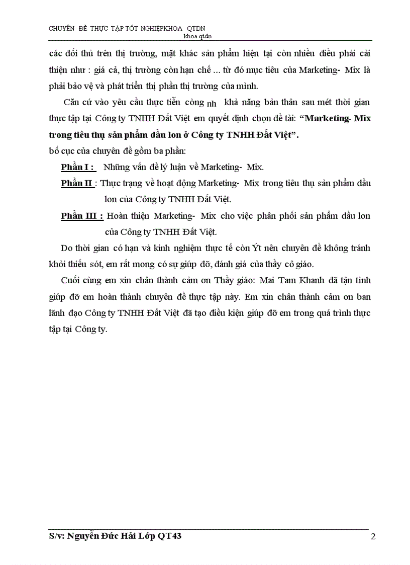 image for page Marketing- Mix trong tiêu thụ sản phẩm dầu lon ở Công ty TNHH Đất Việt