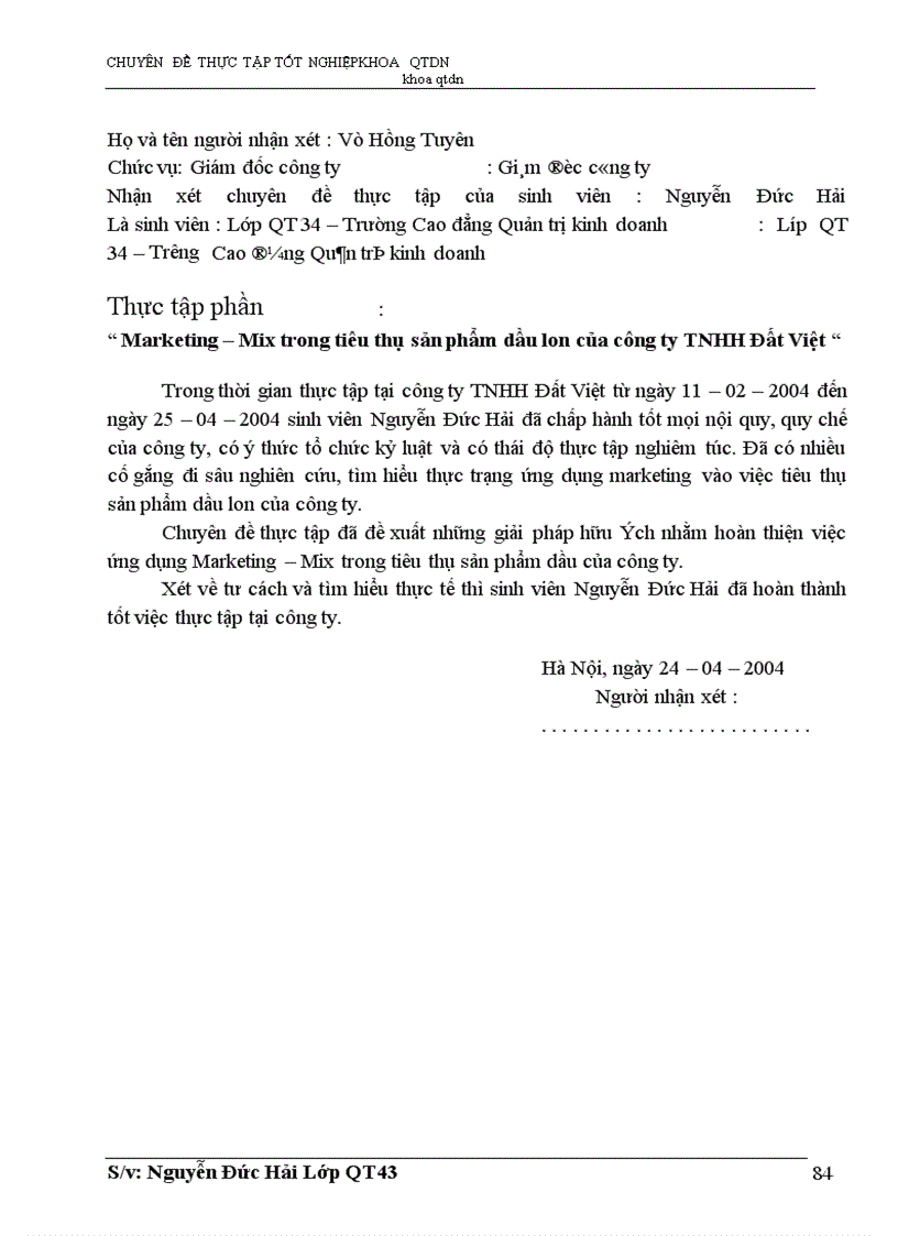 image for page Marketing- Mix trong tiêu thụ sản phẩm dầu lon ở Công ty TNHH Đất Việt