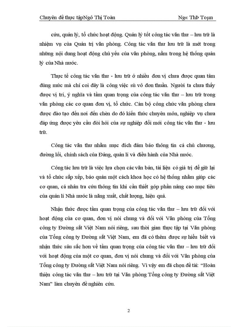 image for page Hoàn thiện công tác văn thư – lưu trữ tại Văn phòng Tổng công ty Đường sắt Việt Nam