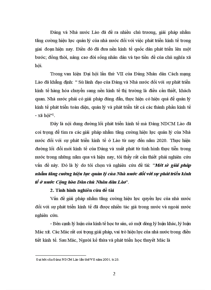 Một số giải pháp nhằm tăng cường hiệu lực quản lý của Nhà nước đối với sự phát triển kinh tế ở nước Cộng hòa Dân chủ Nhân dân Lào