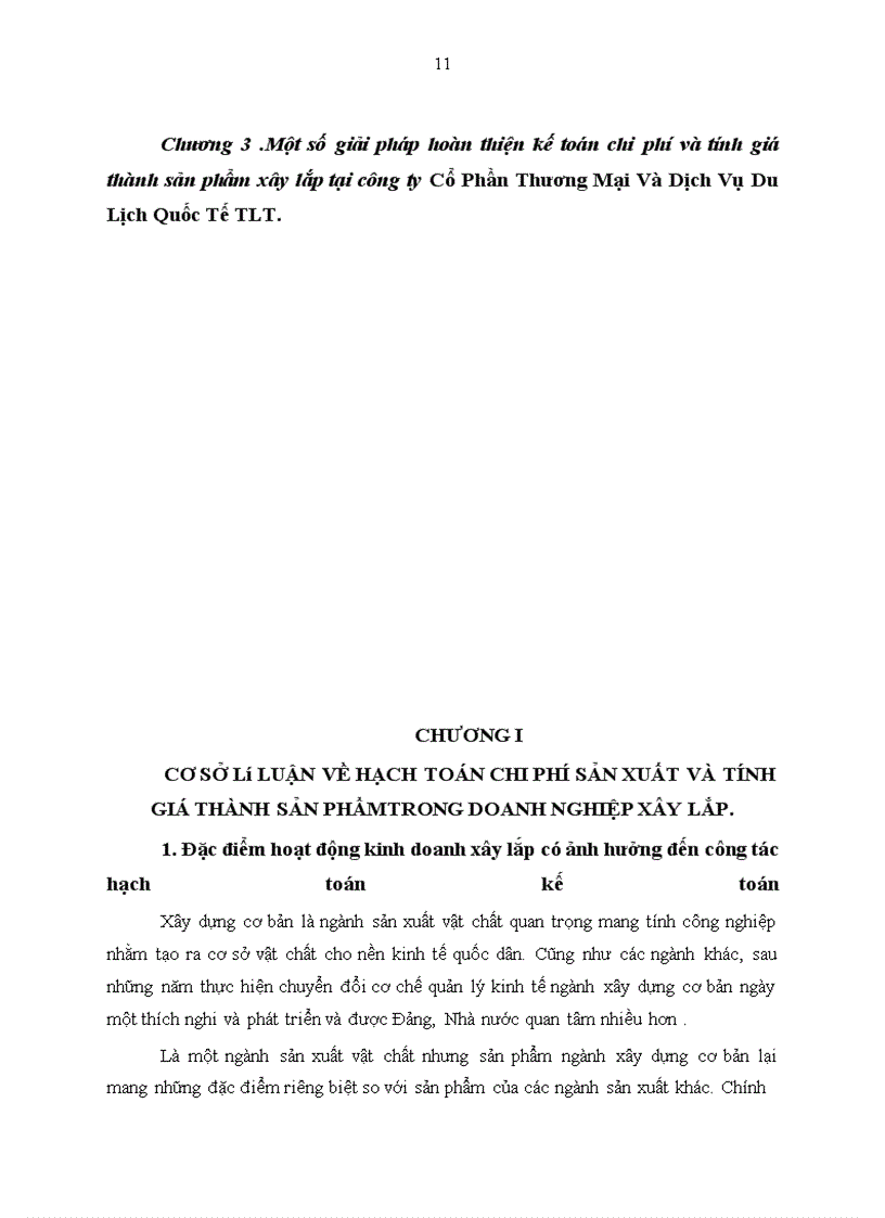 image for page Hoàn thiện công tác hạch toán kế toán CPSX và tính giá thành sản phẩm xây lắp tại Công ty Cổ phần thương mại và dịch vụ du lịch quốc tế TLT