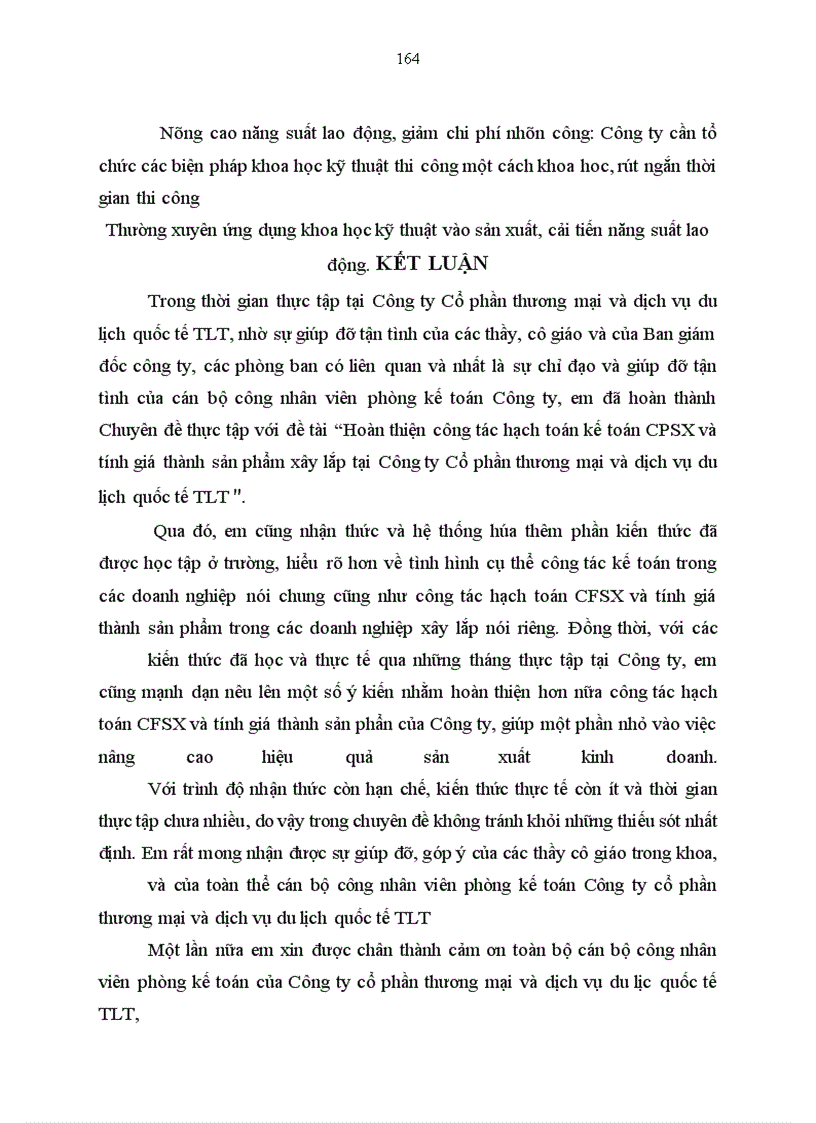 image for page Hoàn thiện công tác hạch toán kế toán CPSX và tính giá thành sản phẩm xây lắp tại Công ty Cổ phần thương mại và dịch vụ du lịch quốc tế TLT