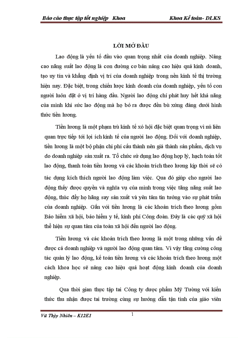 image for page Kế toán tiền lương và các khoản trích theo lương tại Công ty dược phẩm Mỹ Tường