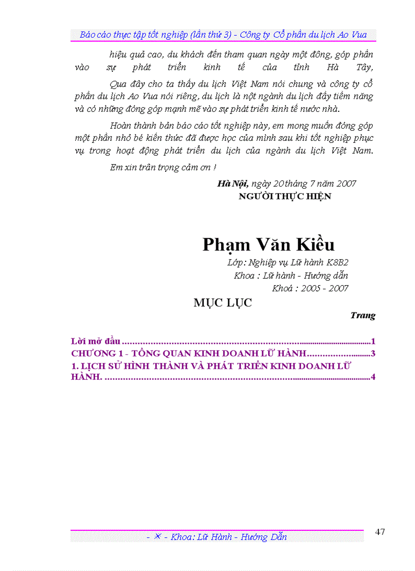 image for page Báo cáo thực tập tại công ty cổ phàn du lịch Ao Vua