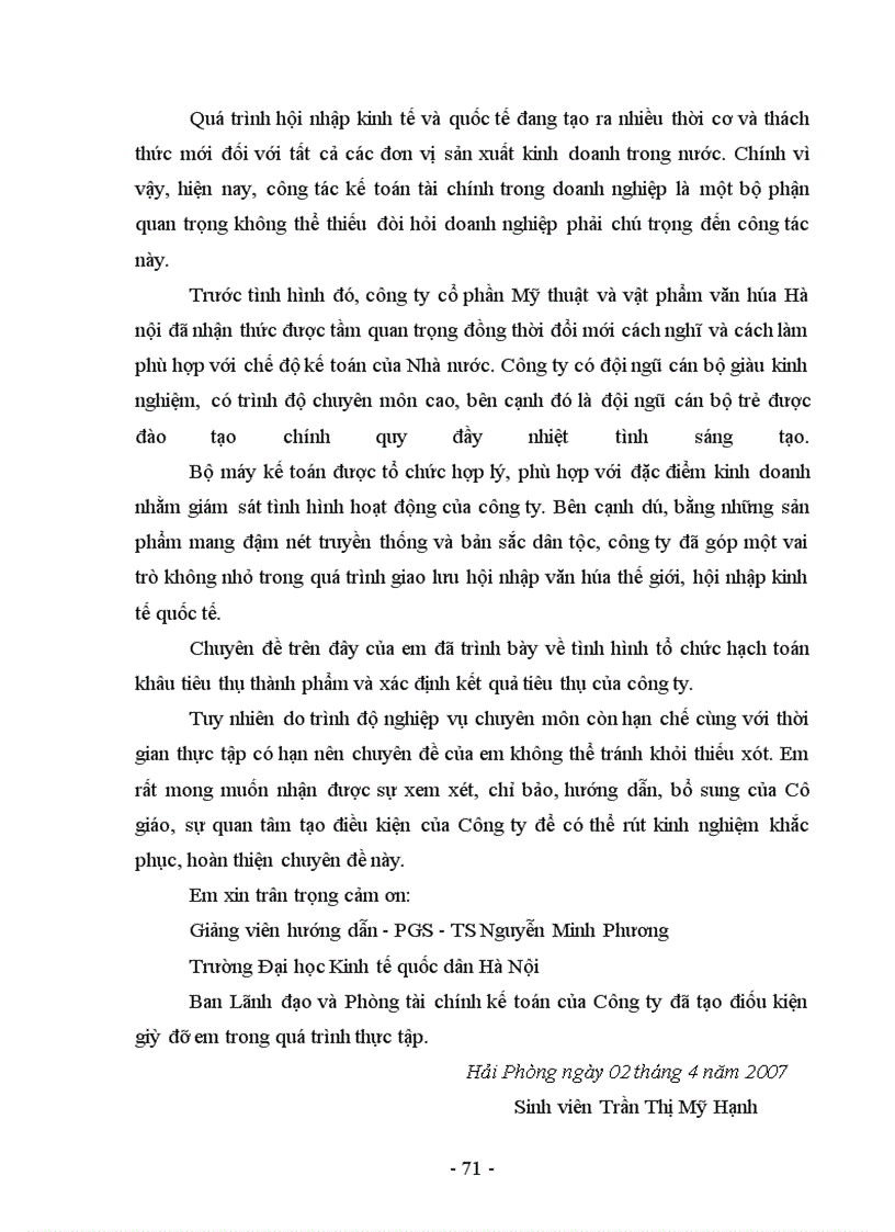 image for page Kế toán thành phẩm, tiêu thụ thành phẩm và xác định kết quả kinh doanh tại Công ty Cổ phần Mỹ thuật và Vật phẩm Văn hóa Hà Nội.