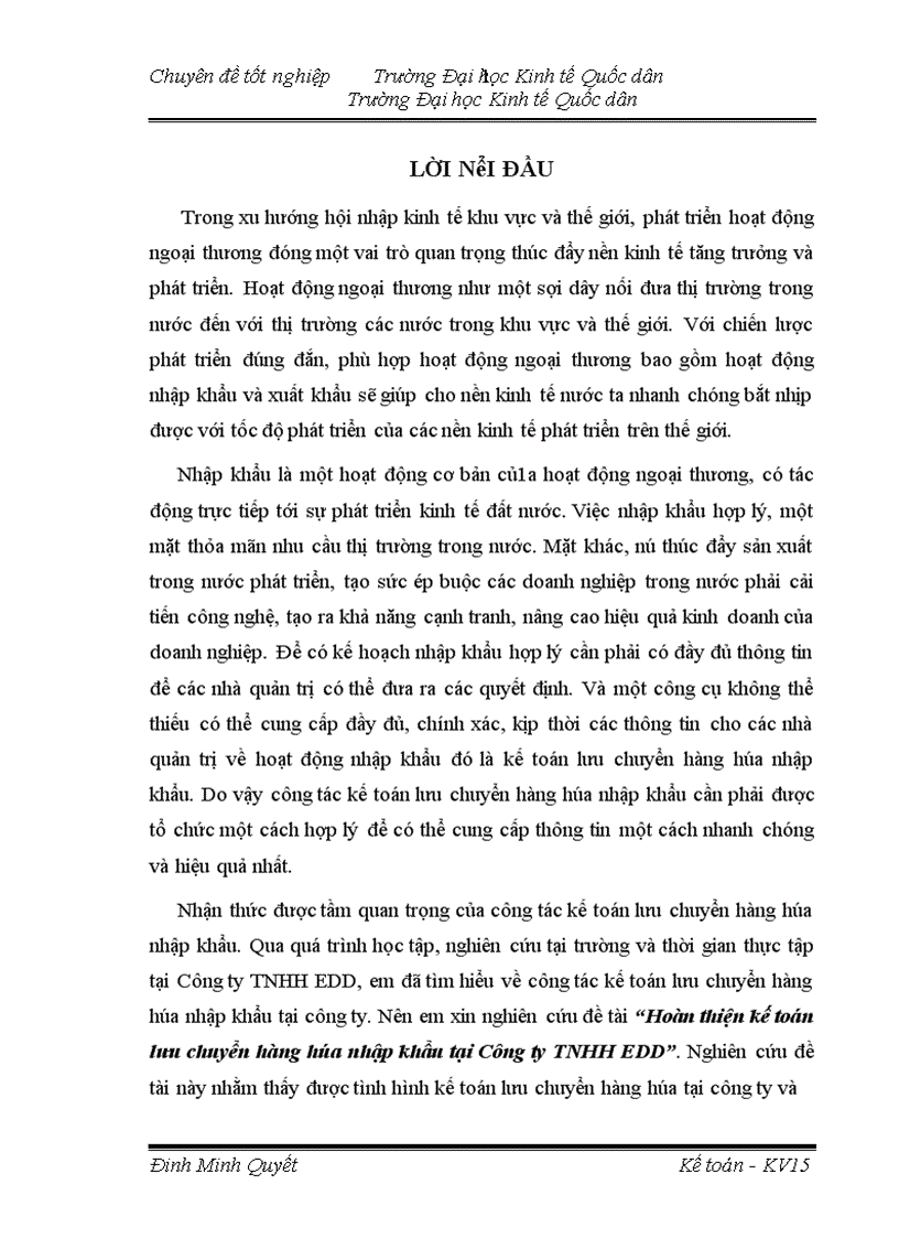 Hoàn thiện kế toán lưu chuyển hàng hóa nhập khẩu tại Công ty TNHH EDD