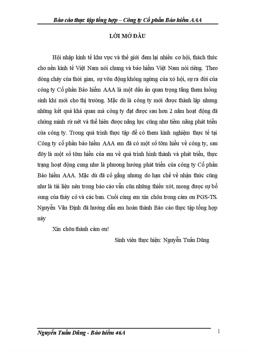 image for page Báo cáo thực tập tổng hợp – Công ty Cổ phần Bảo hiểm AAA