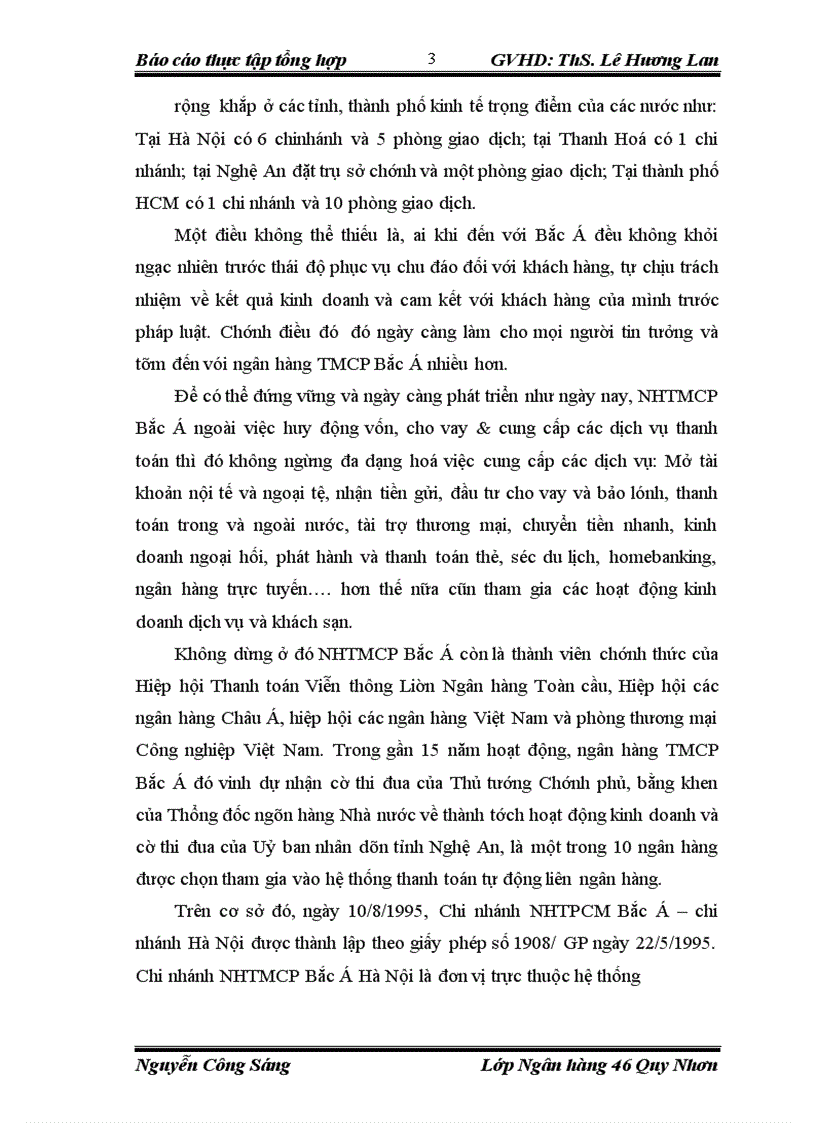Báo cáo thực tập tổng hợp NGÂN HÀNG THƯƠNG MẠI CỔ PHẦN BẮC Á VÀ NGÂN HÀNG TMCP BẮC Á CHI NHÁNH HÀNG ĐẬU