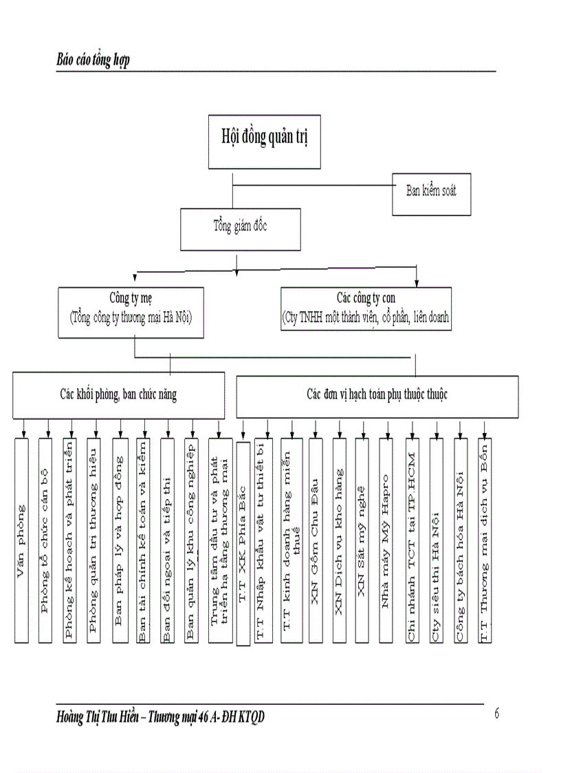 Báo cáo tổng hợp Tổng công ty thương mại Hà Nội