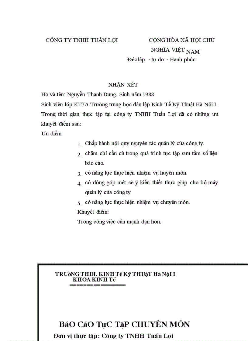 image for page Báo cáo thực tập tổng hợp tại CÔNG TY TNHH TUấN LợI