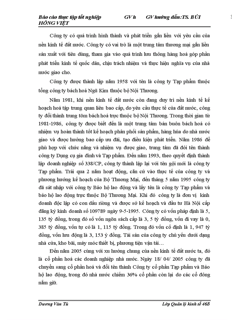 Báo cáo thực tập tốt nghiệp tại công ty cổ phần Tạp phẩm và bảo hộ lao động.