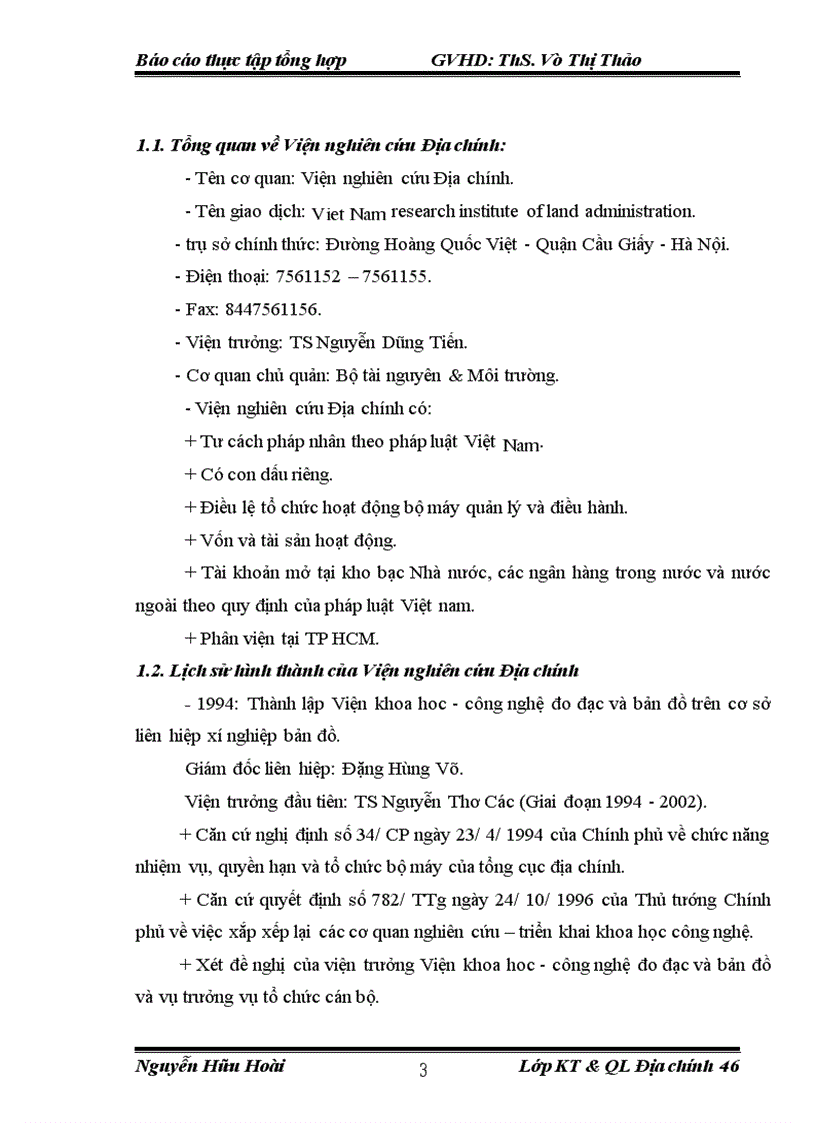 image for page Báo cáo tổng hợp tại Viện nghiên cứu Địa chính và Phòng Khoa học Công nghệ.